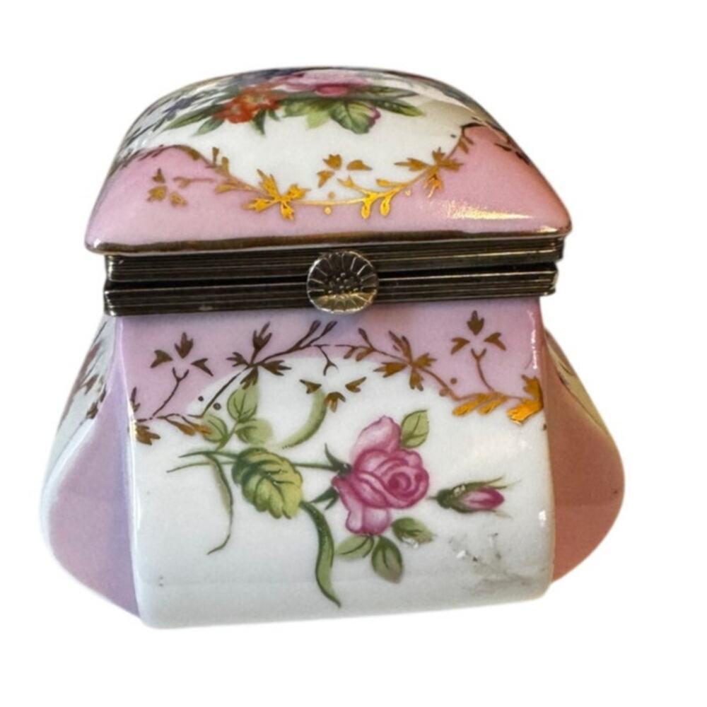 Antique R.S. Prussia Porcelain Trinket/Vanity Box Pink Floral Gold Gilt Hinged